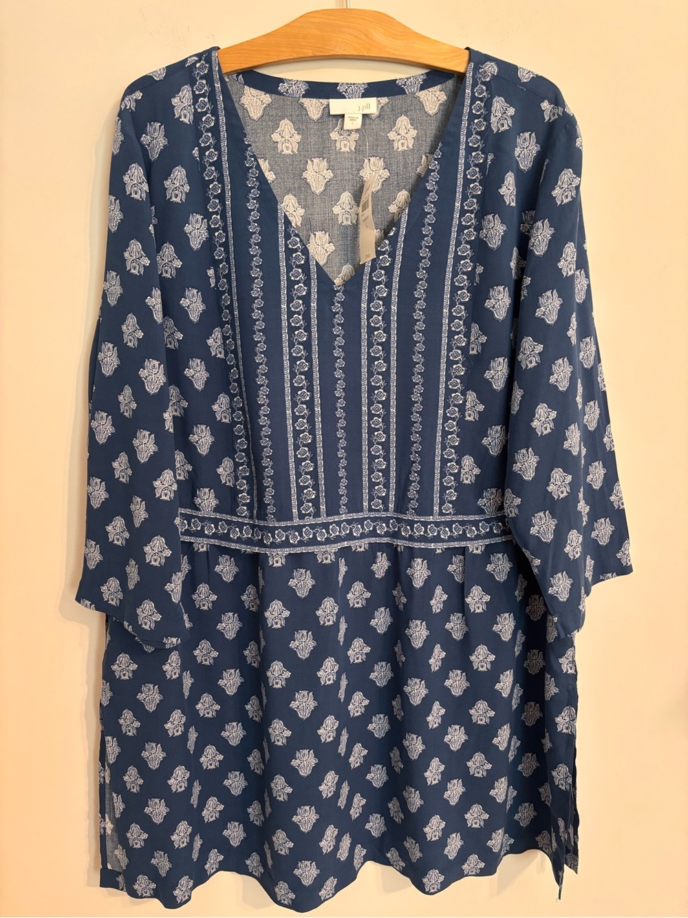 J. Jill NWT Seaside woodblock printed blue tunic blouse